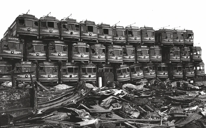 trolleygenocide-pacificelectricrailwaystreetcars-terminalislandca1956awaitingscrapmelt.jpg